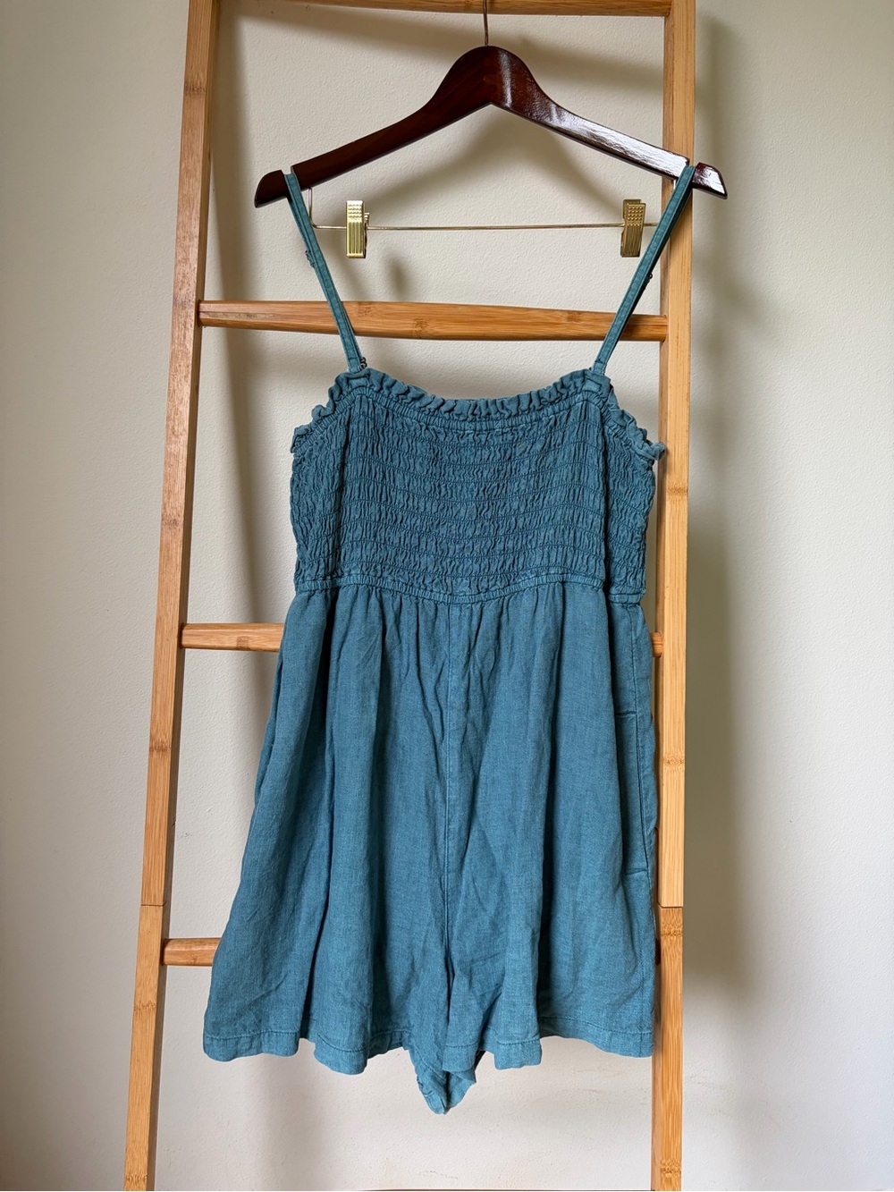 Pilcro Linen Blend Smocked Romper with Removable Spaghetti Straps